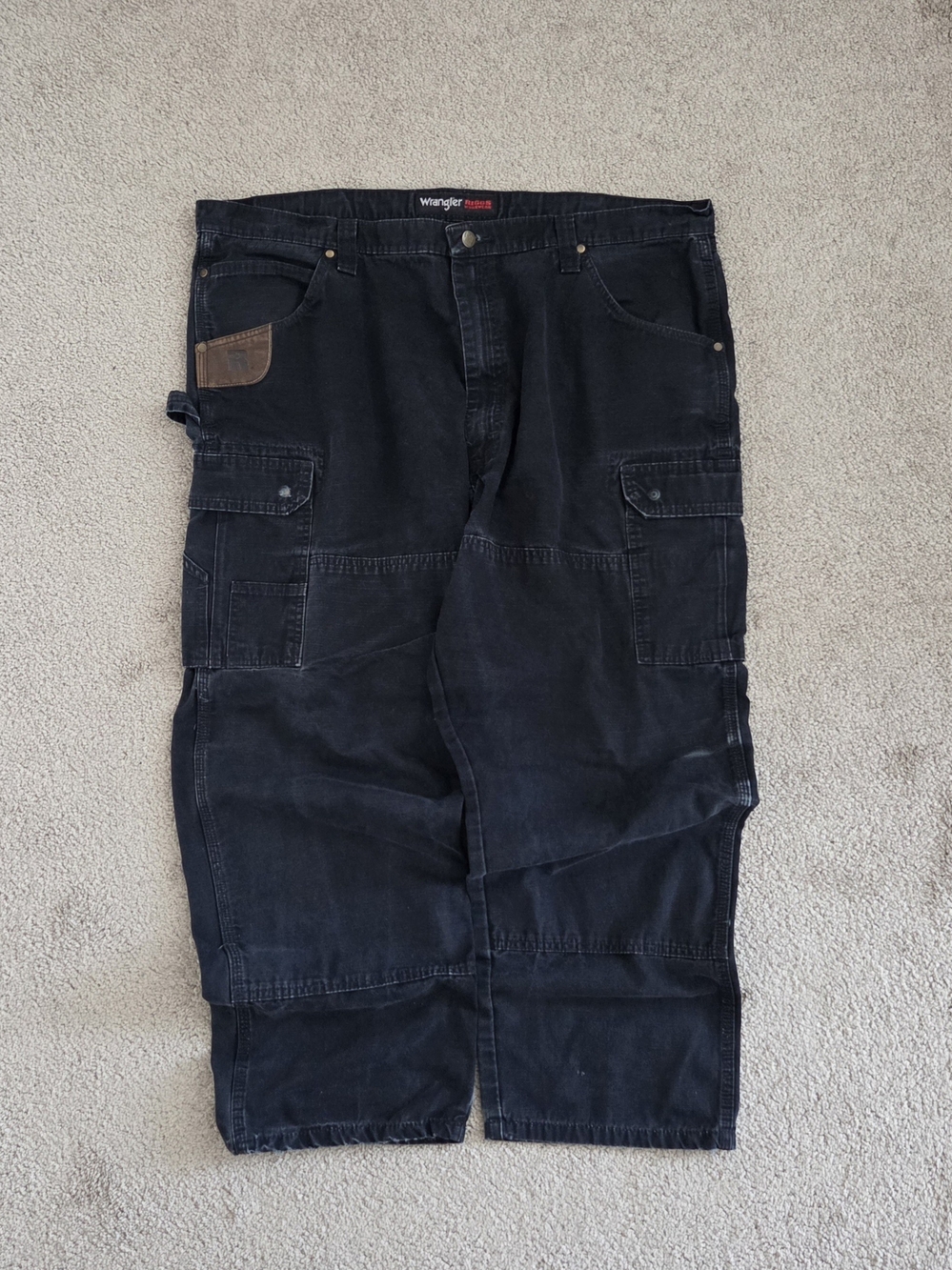 Vintage Y2K Wrangler Black Double Knee Cargo Pants Men's 42  x 30